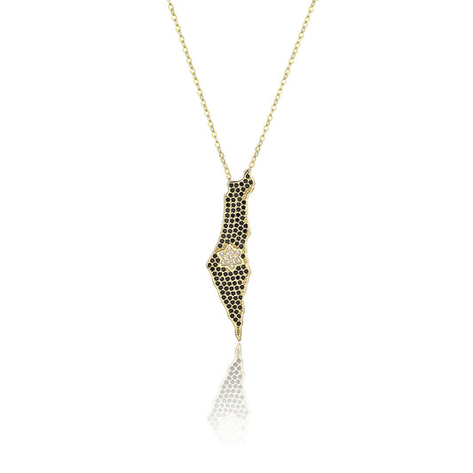 שרשרת ארץ ישראל משובץ בציפוי זהב 14 קראט !BLING IT ON