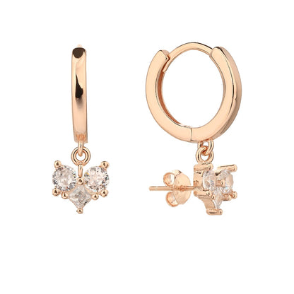 עגילי חישוק לב נופל כסף 925 זהב אדום YOU&ME, BABY