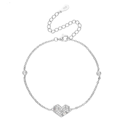 צמיד תליון לב משובץ כסף 925 !YOU&ME, BABY