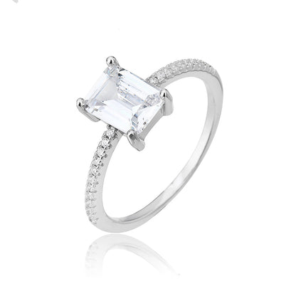 טבעת קלאסית עם אבן מלבן שוכבת כסף 925 .ALWAYS ON