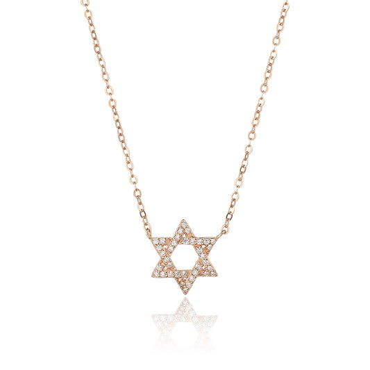 שרשרת תליון מגן דוד משובץ בציפוי זהב אדום