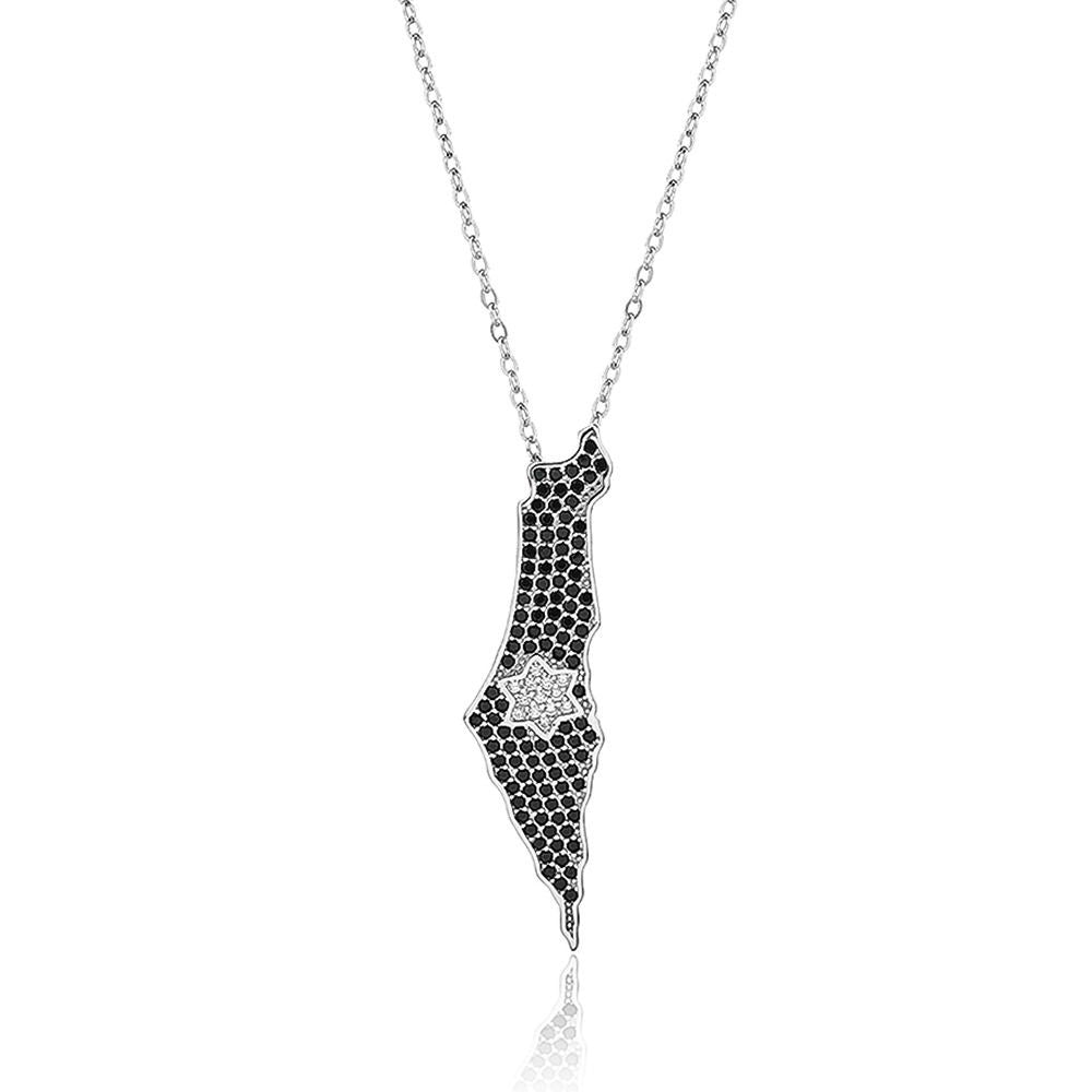 שרשרת תליון ארץ ישראל משובץ כסף 925