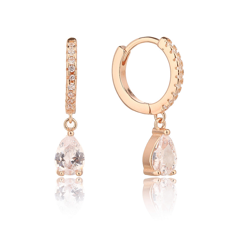 עגילי חישוק אבן טיפה נופלת כסף 925 זהב אדום .ALWAYS ON