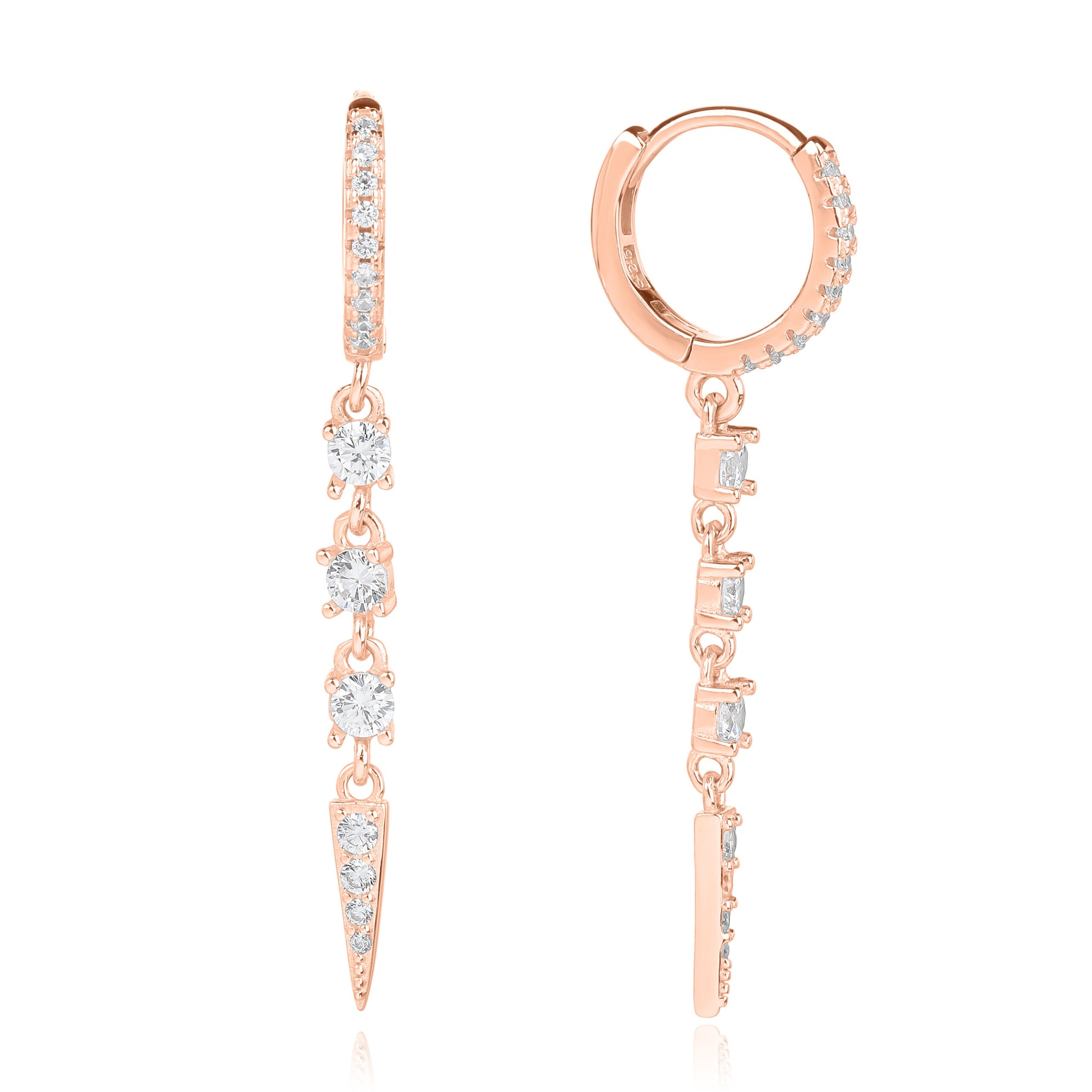 עגילי חישוק נופלים משובצים כסף 925 זהב אדום !BLING IT ON