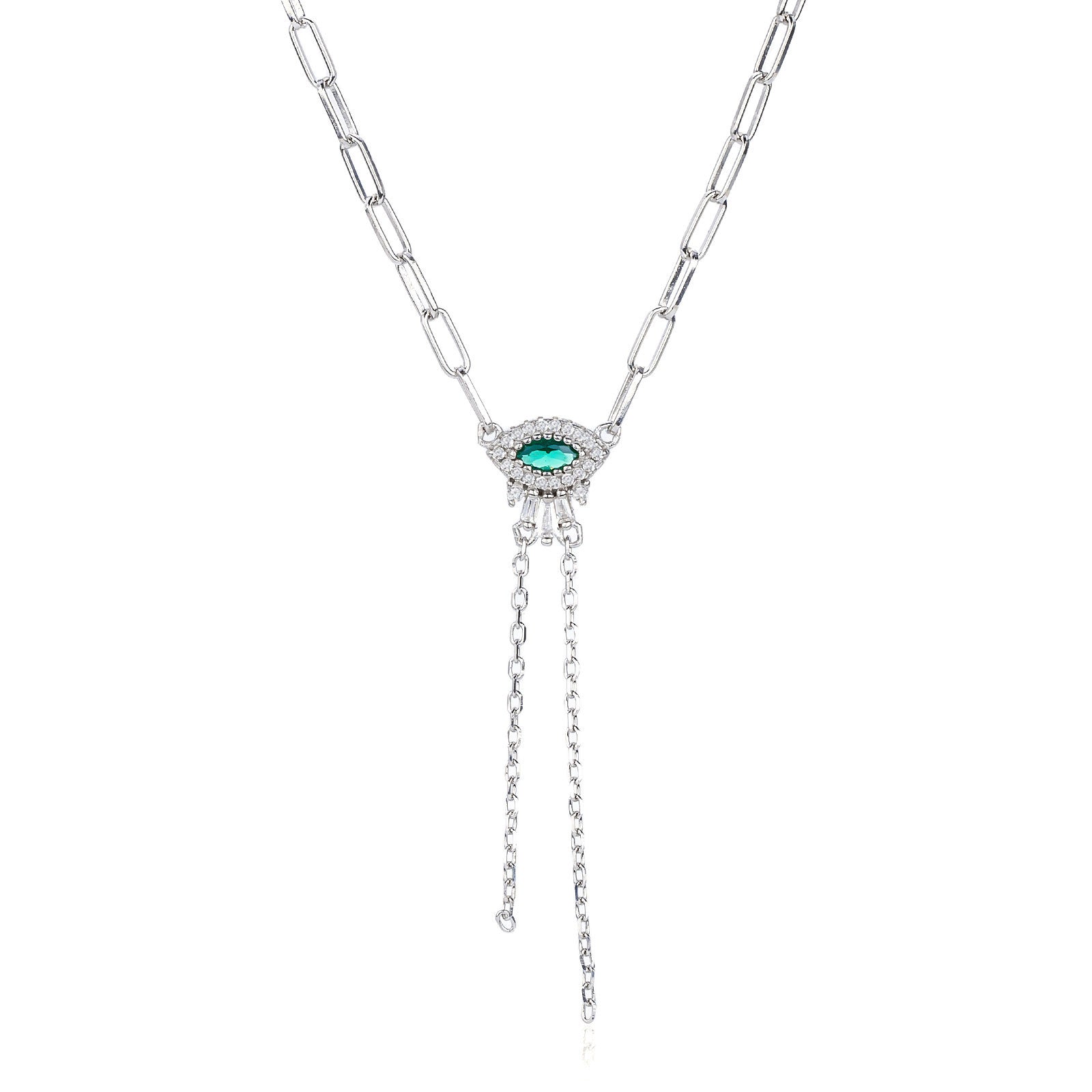 שרשרת חוליות עין משובצת ירוקה כסף 925 NOT JUST LUCK