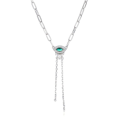 שרשרת חוליות עין משובצת ירוקה כסף 925 NOT JUST LUCK