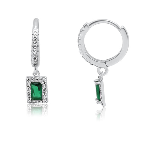 עגילי חישוק נופלים משובצים ירוק כסף 925 !BLING IT ON