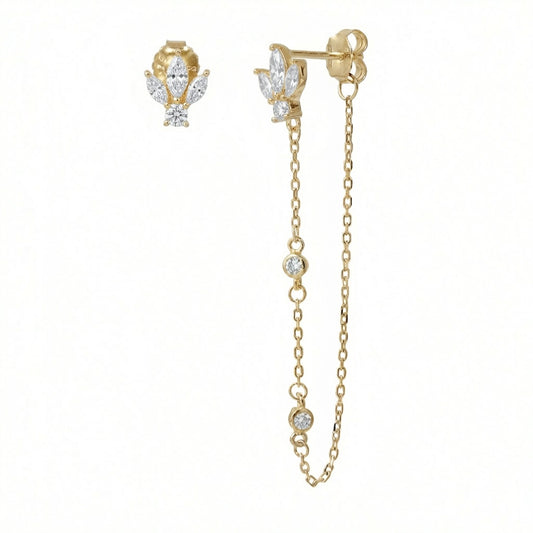 עגילים נופלים משובצים בציפוי זהב