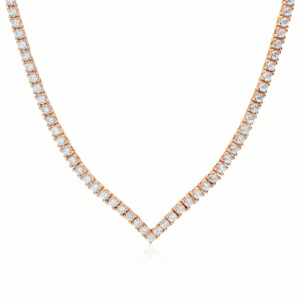 פרימיום - שרשרת טניס בעיצוב וי בציפוי זהב אדום