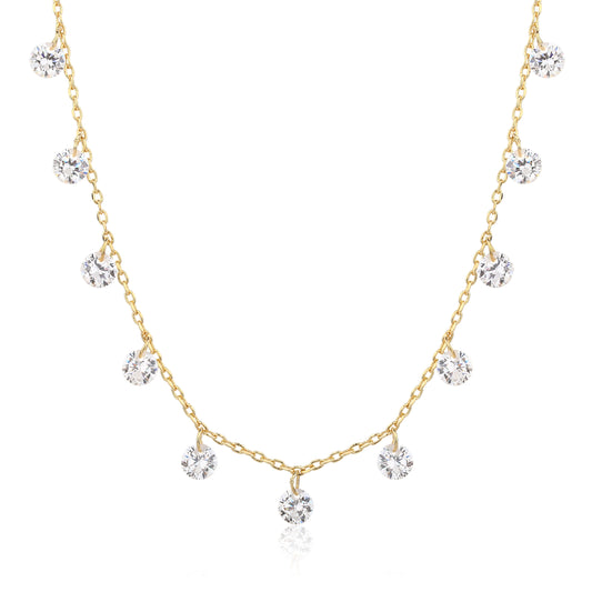 שרשרת קצרה תליוני אבנים בציפוי זהב