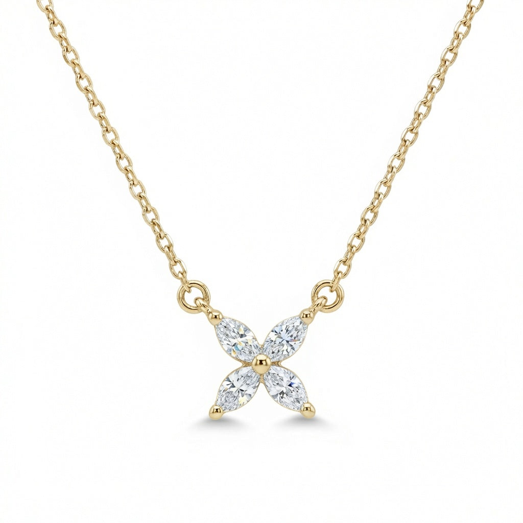 שרשרת תליון פרח ארבעה עלים בציפוי זהב