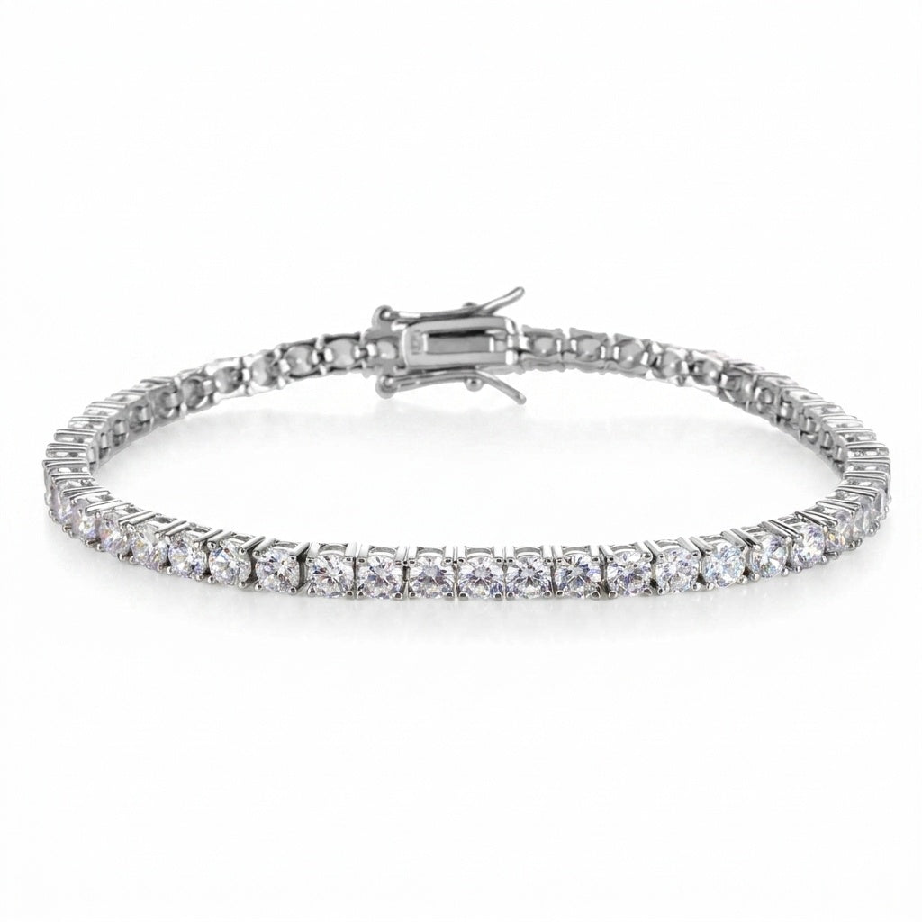 צמיד טניס 3 מ״מ Round Cut בציפוי רודיום Unisex
