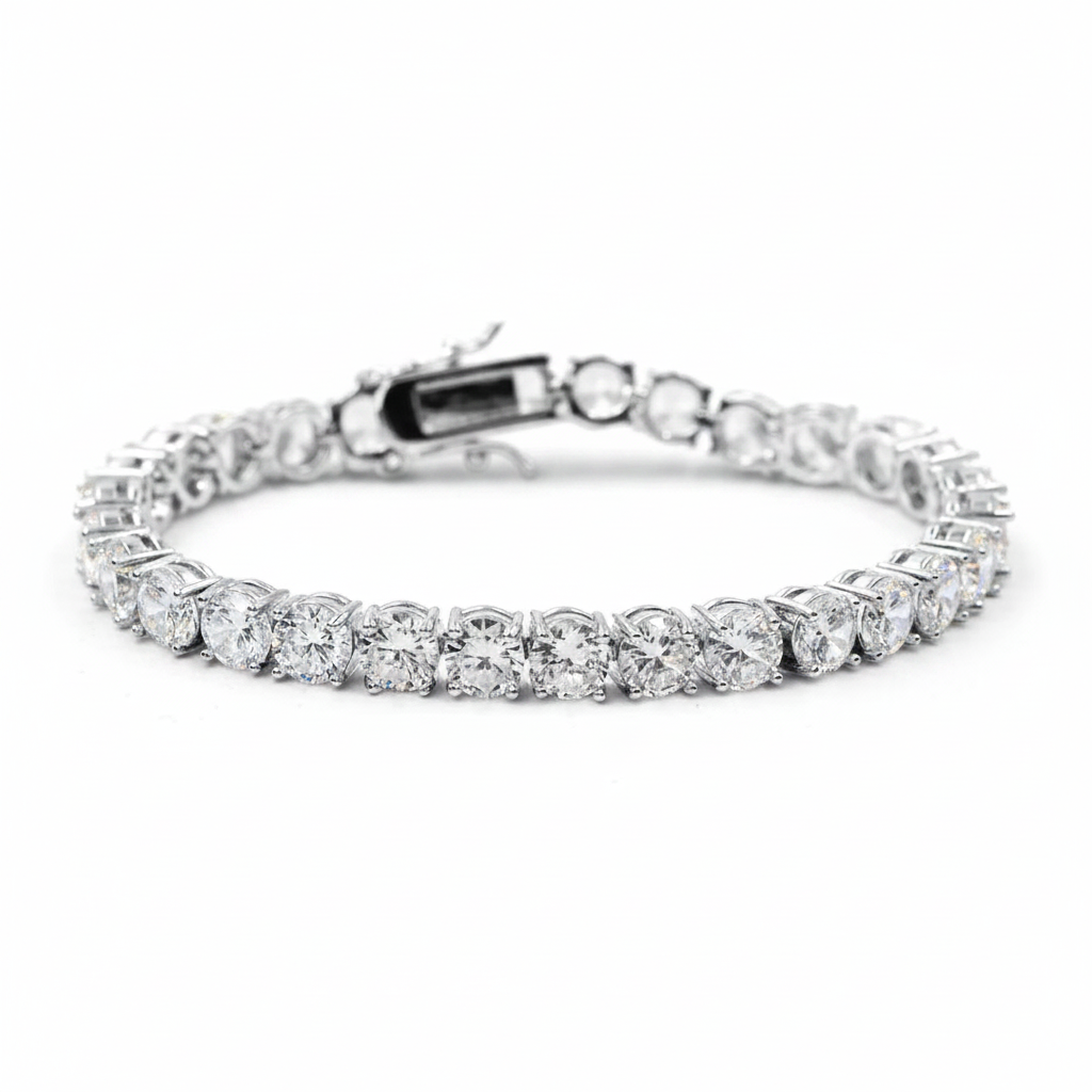 צמיד טניס 4 מ״מ Round Cut בציפוי רודיום Unisex
