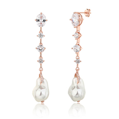 עגילי פנינה נופלים כסף 925 זהב אדום !HOLY SHELL