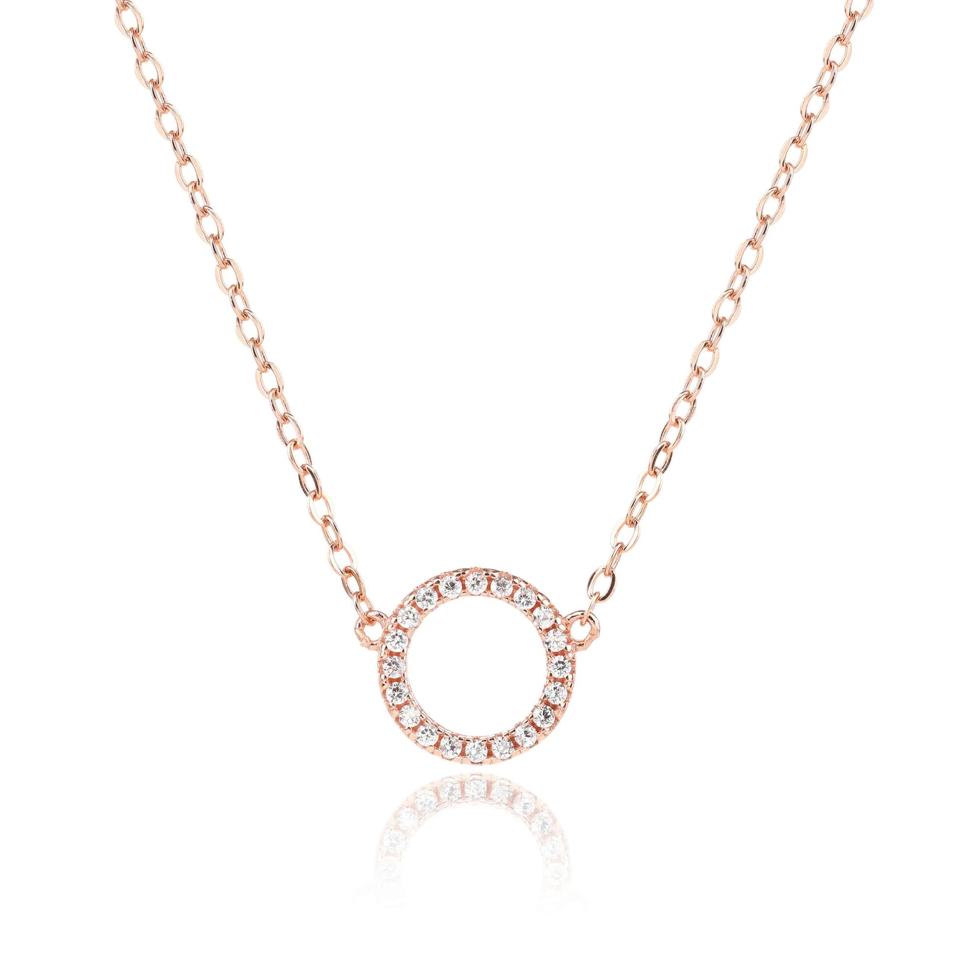 שרשרת תליון עגול משובץ בציפוי זהב אדום