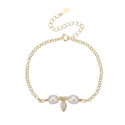 צמיד פנינים לבנות עם תליון טיפה בציפוי זהב 14 קראט .ALWAYS ON