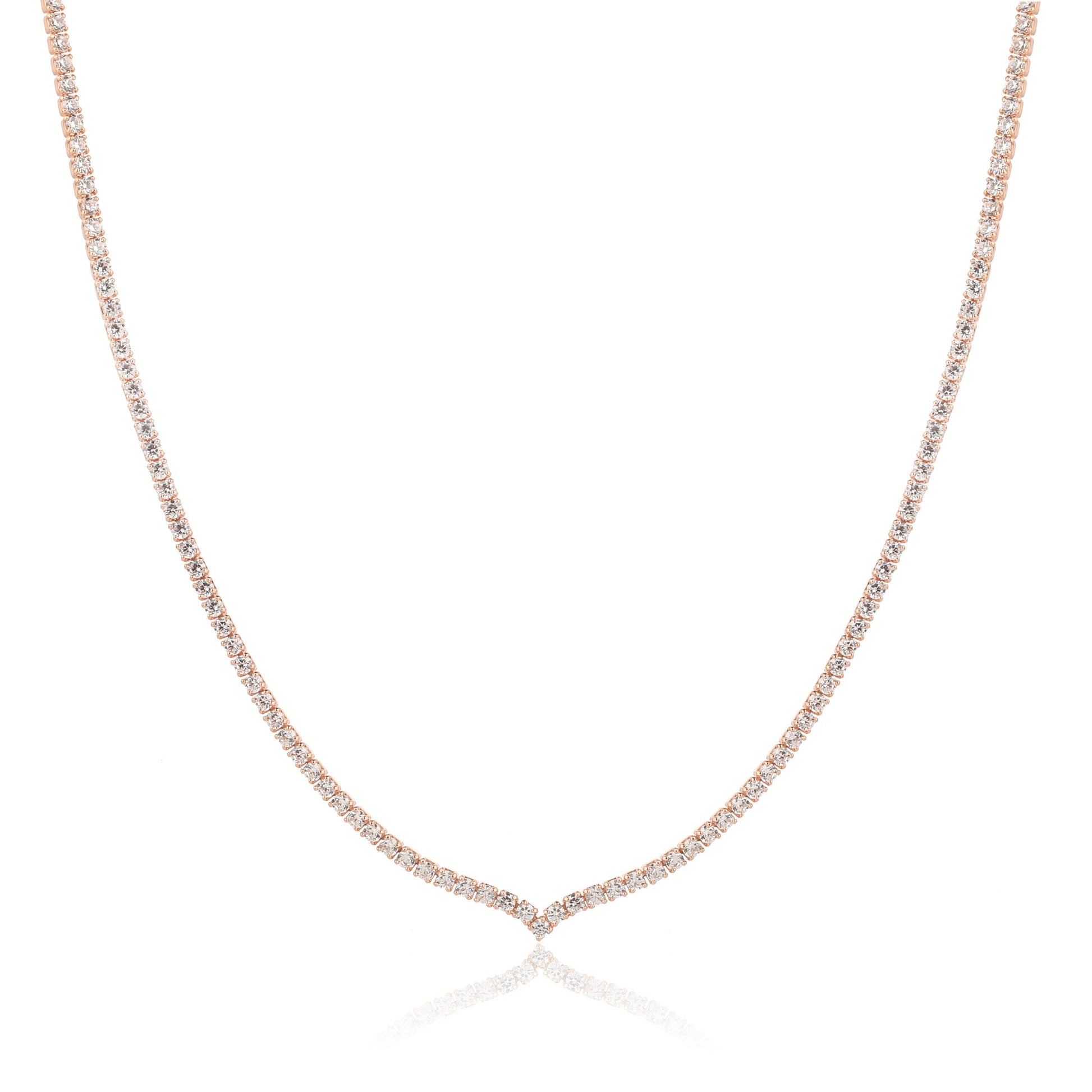 שרשרת טניס וי קצרה כסף 925 זהב אדום