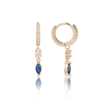 עגילי חישוק אבן טיפה כחולה נופלת כסף 925 זהב אדום .ALWAYS ON