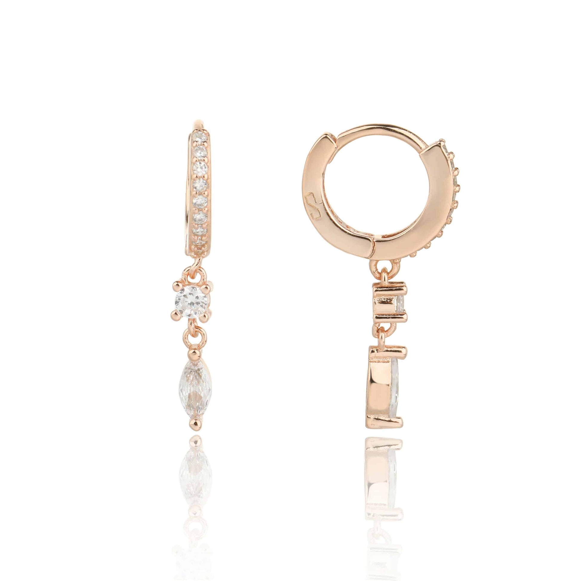 עגילי חישוק אבן טיפה נופלת כסף 925 זהב אדום .ALWAYS ON