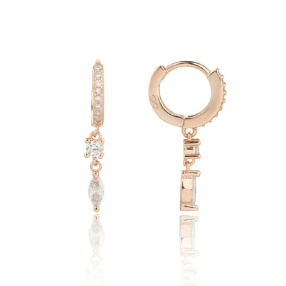 עגילי חישוק אבן טיפה נופלת כסף 925 זהב אדום .ALWAYS ON