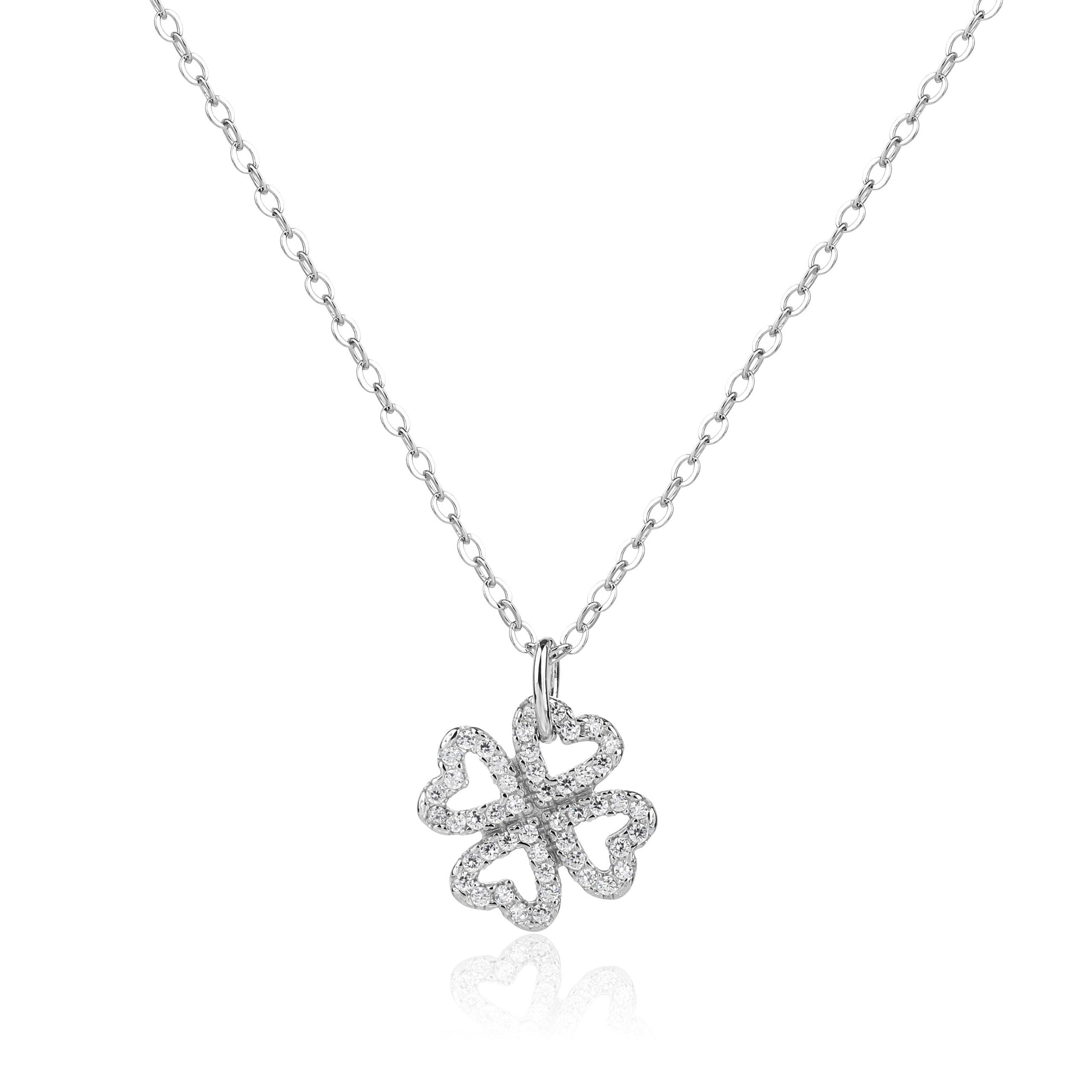 שרשרת עלה תלתן משובץ כסף 925