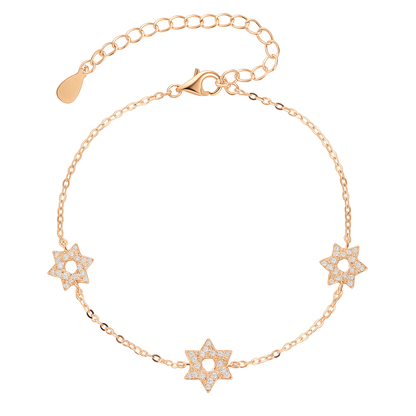 צמיד שלישיית מגני דוד כסף 925 זהב אדום NOT JUST LUCK