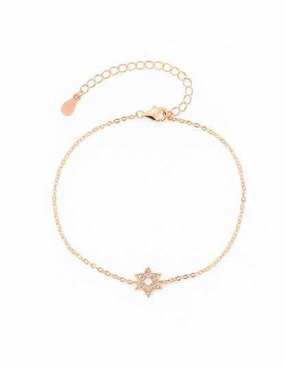 צמיד מגן דוד משובץ כסף 925 זהב אדום NOT JUST LUCK