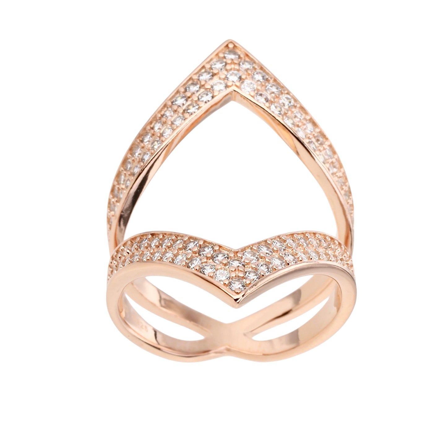 טבעת פתוחה משובצת כסף 925 זהב אדום