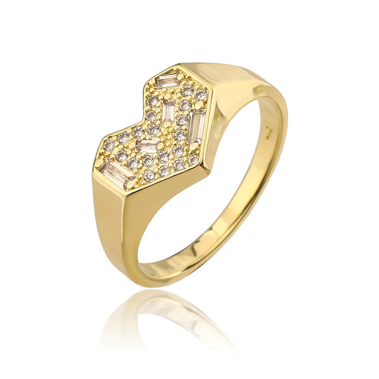 טבעת לב משובצת בציפוי זהב 14K - BLING IT ON