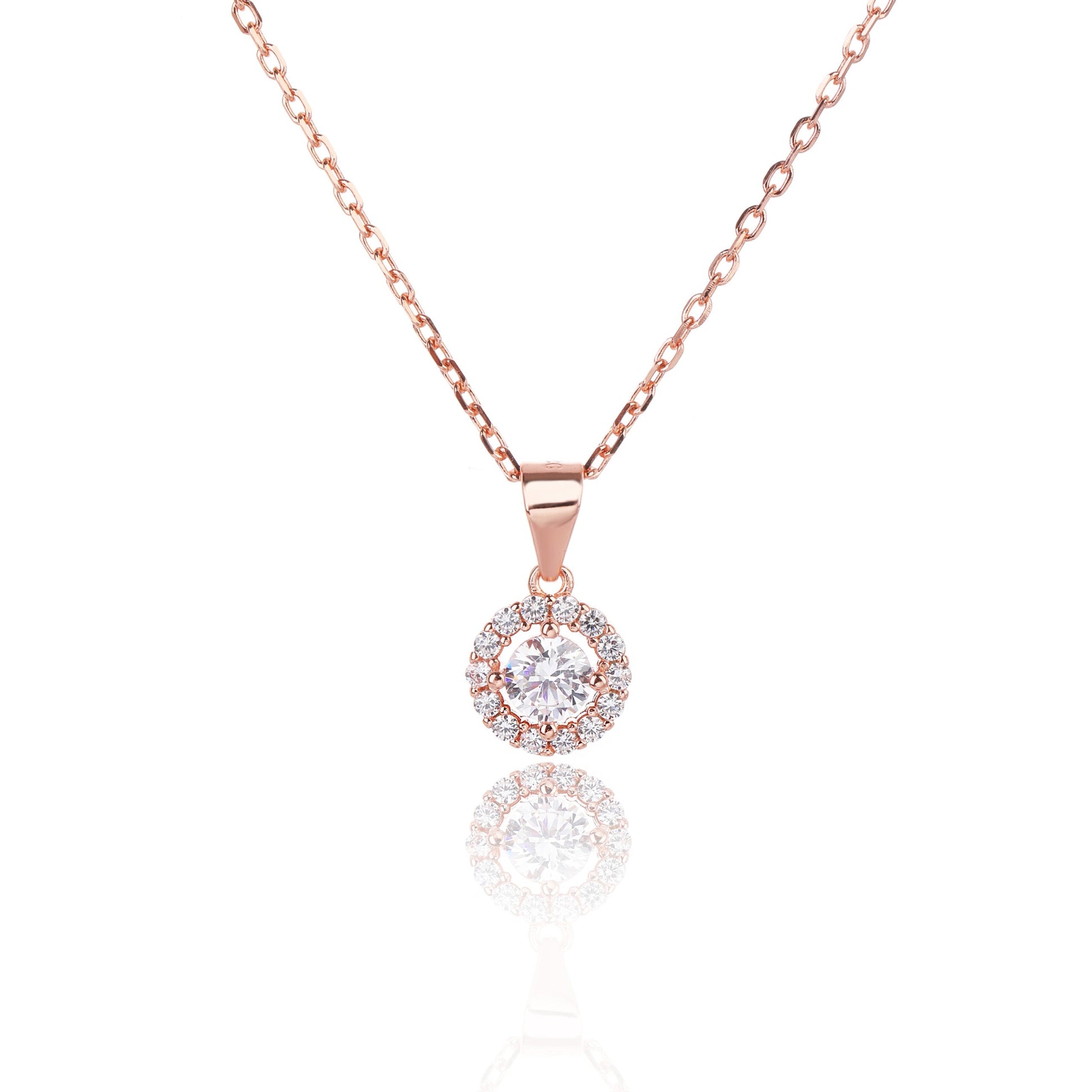 שרשרת תליון עגול משובץ כסף 925 זהב אדום