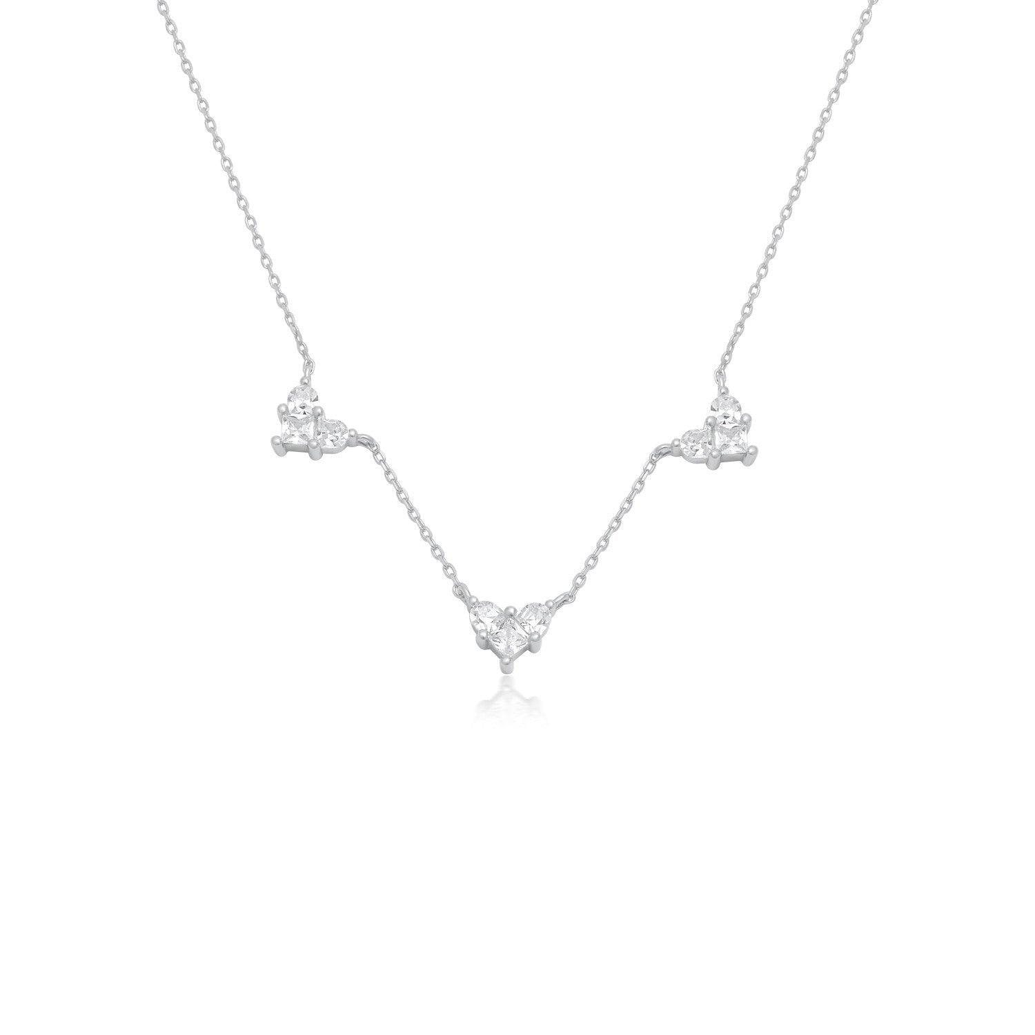 שרשרת קצרה משובצת לבבות כסף 925