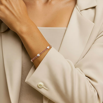 צמיד חוליות עם לבבות כסף 925 זהב אדום