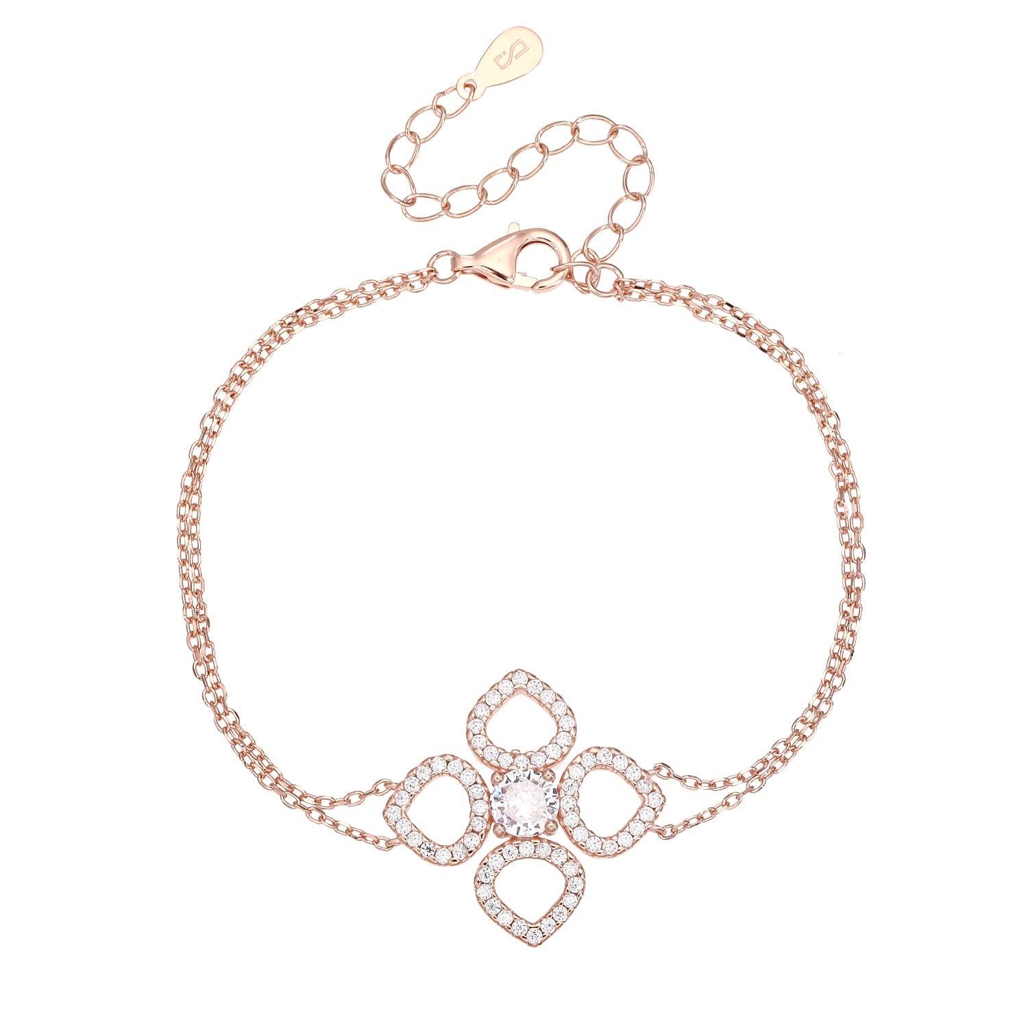 צמיד פרח משובץ בציפוי זהב אדום