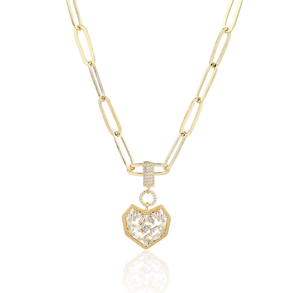 שרשרת חוליות תליון לב בציפוי זהב