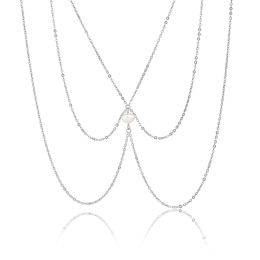 שרשרת בטן תליון פנינה כסף 925