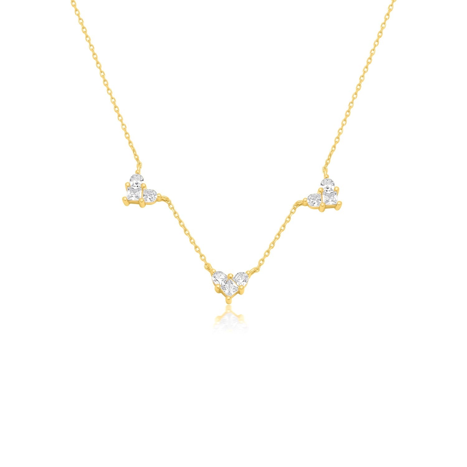 שרשרת תליוני לבבות קצרה בציפוי זהב