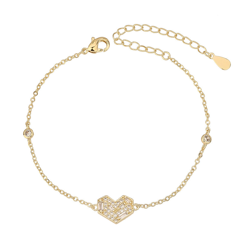 צמיד לב משובץ בציפוי זהב