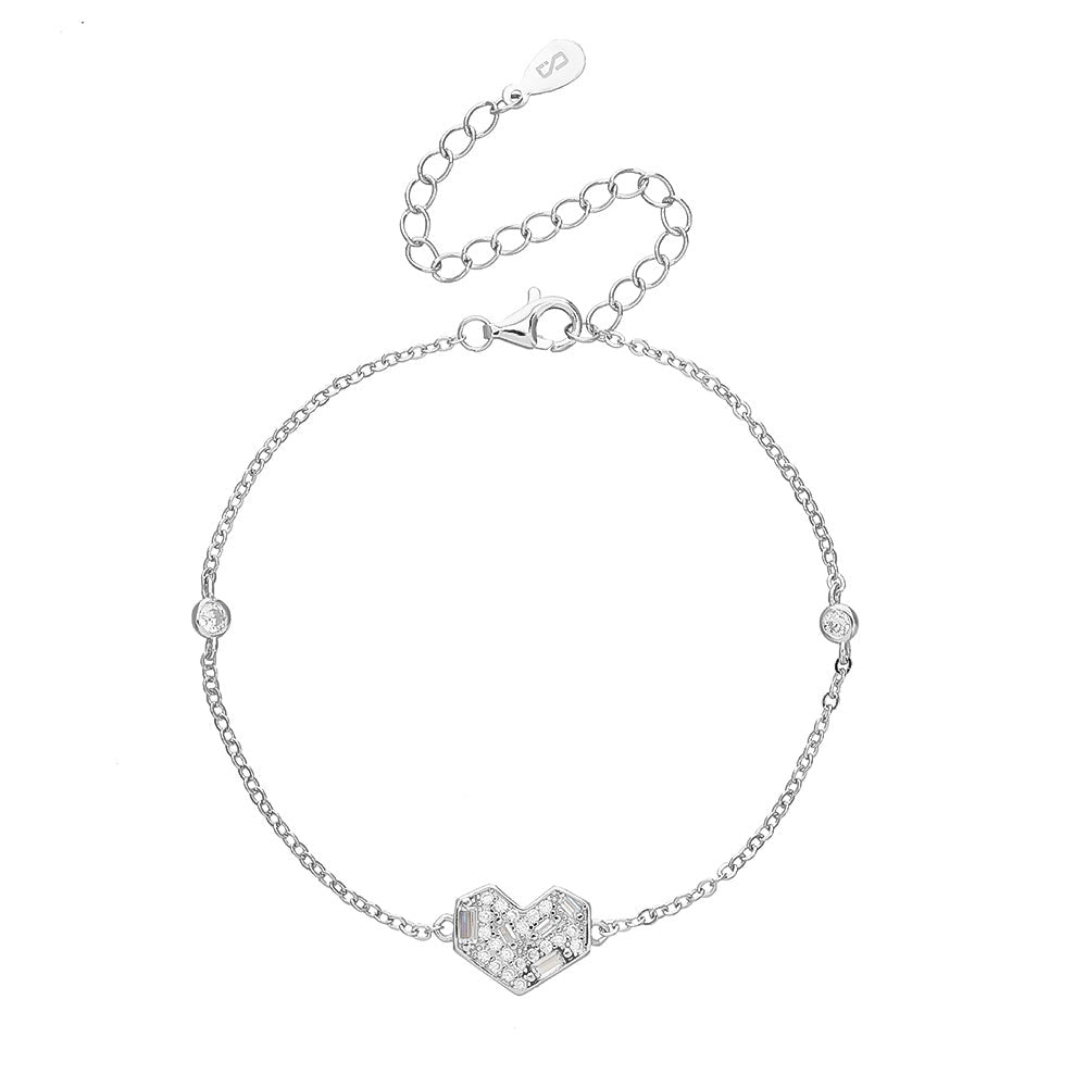 צמיד לב משובץ כסף 925