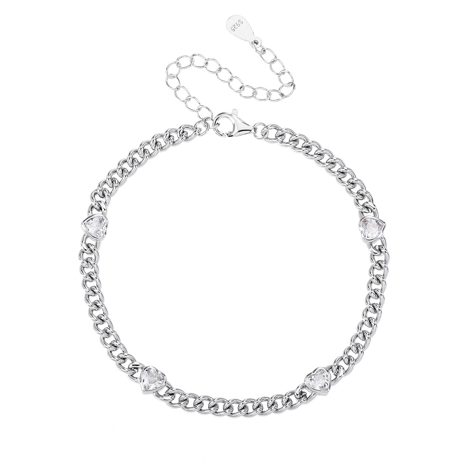 צמיד חוליות עם לבבות כסף 925