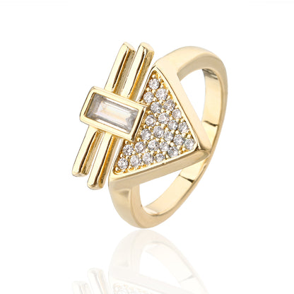 טבעת גיאומטרית משובצת בציפוי זהב 14 קראט !BLING IT ON