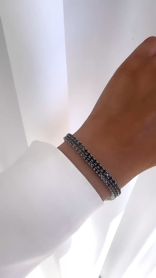 פרימיום - צמיד טניס שחור 3 מ״מ Round Cut מכסף 925 Unisex